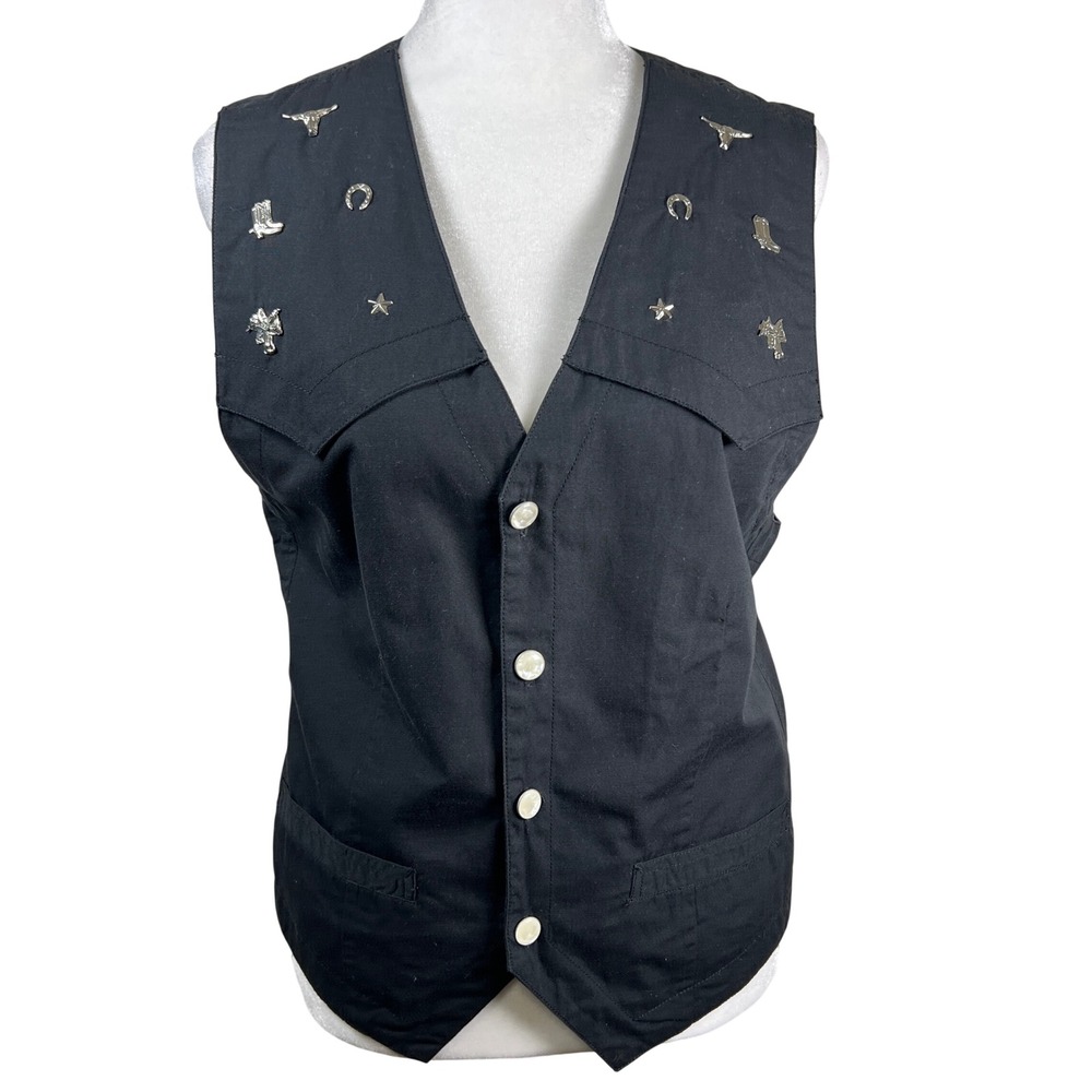 Lizwear‎ 90s Black Western Cowboy Embellished Cotton Vest Women's Size 10